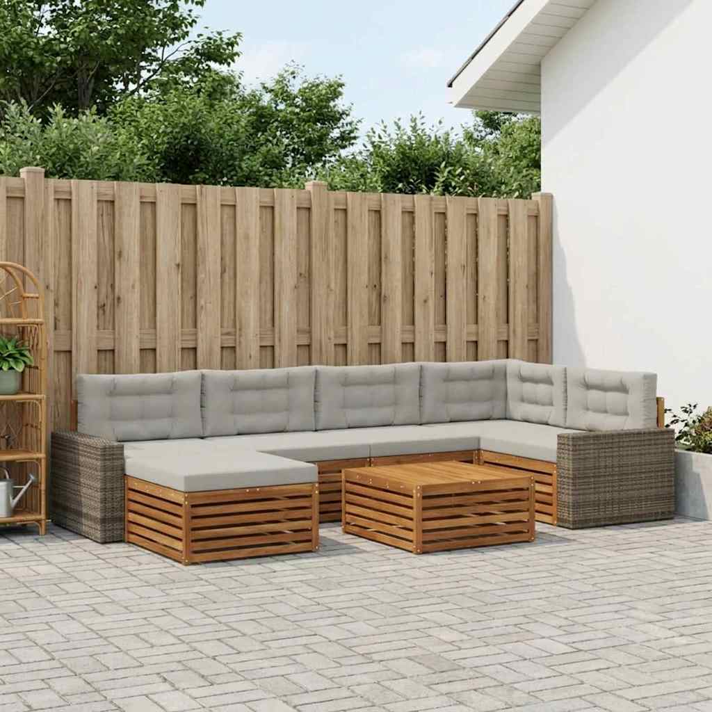 vidaXL Conjunto de sofás de exterior 7 uds. Natural y Gris Claro