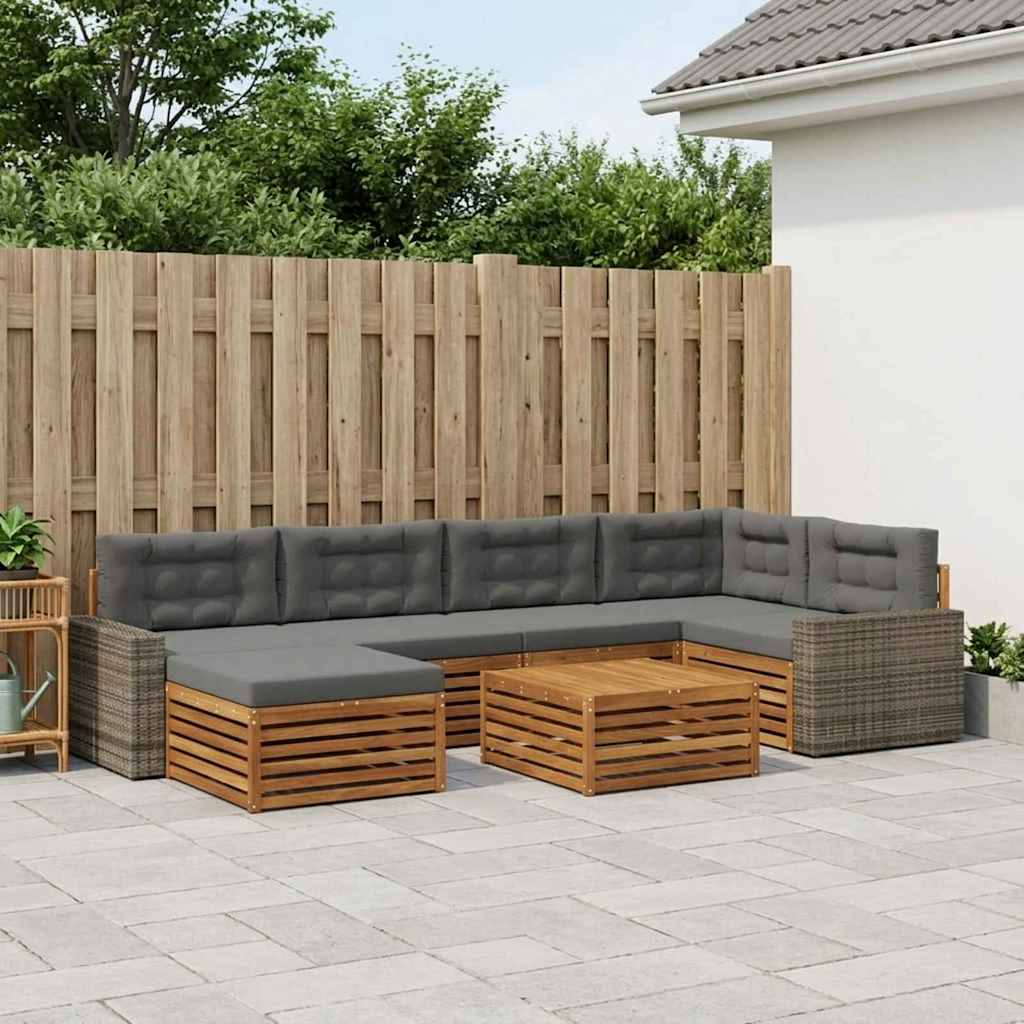 vidaXL Conjunto de sofás de exterior 7 uds. Natural y Antracita
