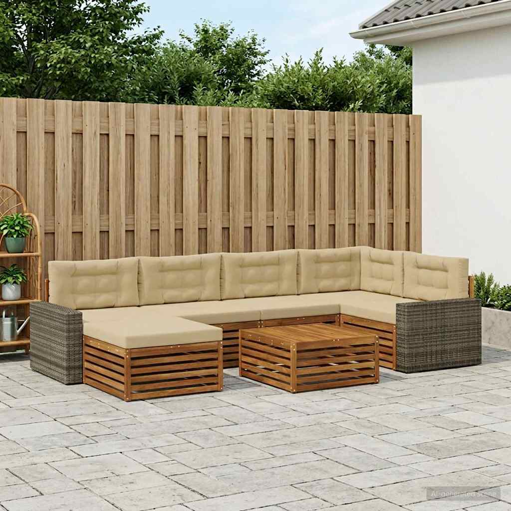 vidaXL Conjunto de sofás de exterior 7 uds. Natural y Beige