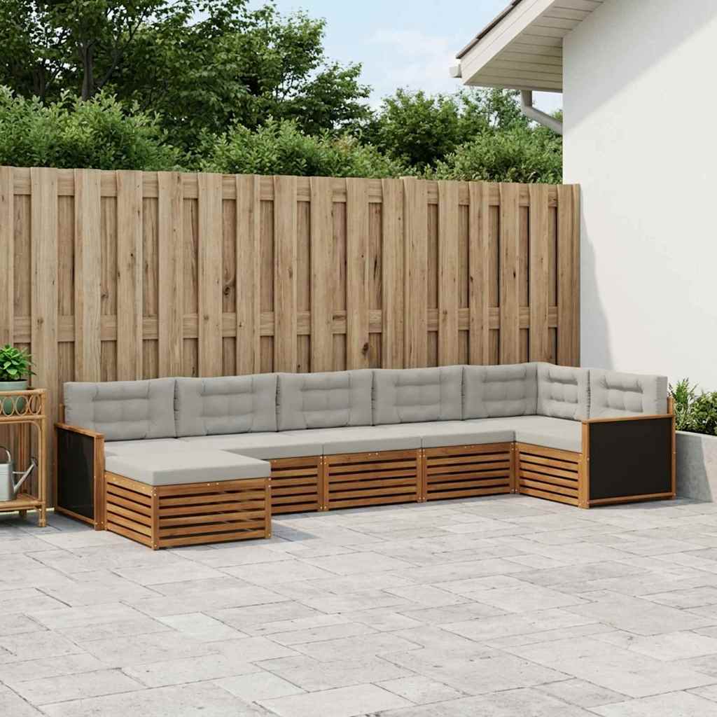 vidaXL Conjunto de sofás de exterior 7 uds. Natural y Gris Claro