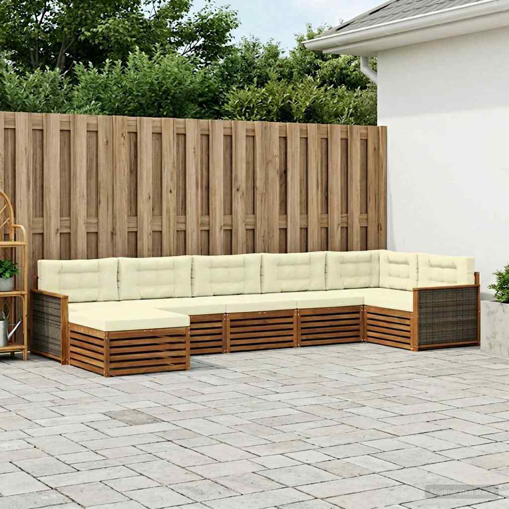 vidaXL Conjunto de sofás de exterior 7 uds. Natural y Crema