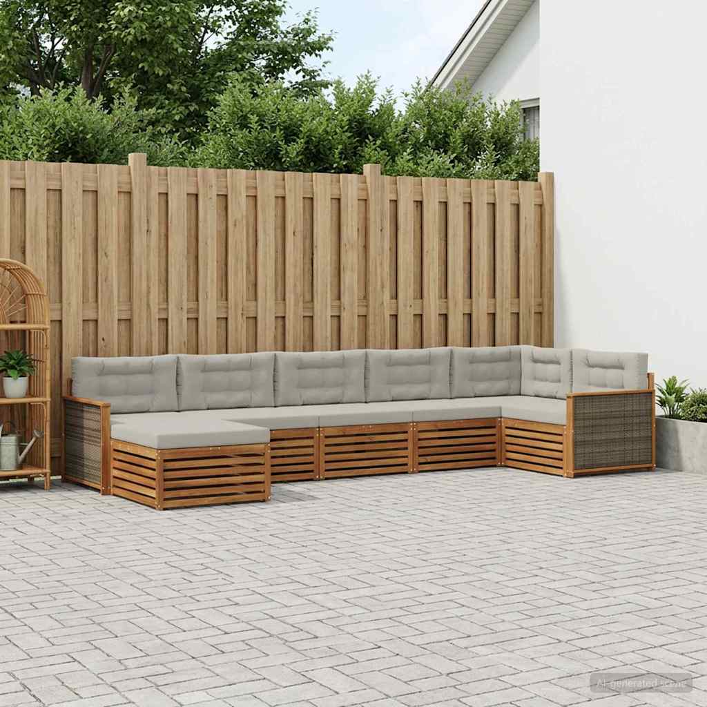 vidaXL Conjunto de sofás de exterior 7 uds. Natural y Gris Claro