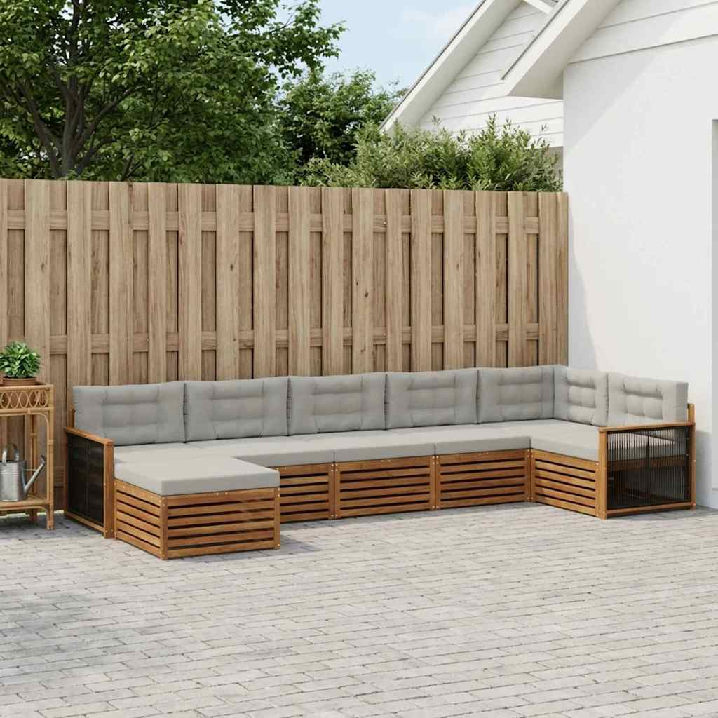vidaXL Conjunto de sofás de exterior 7 uds. Natural y Gris Claro