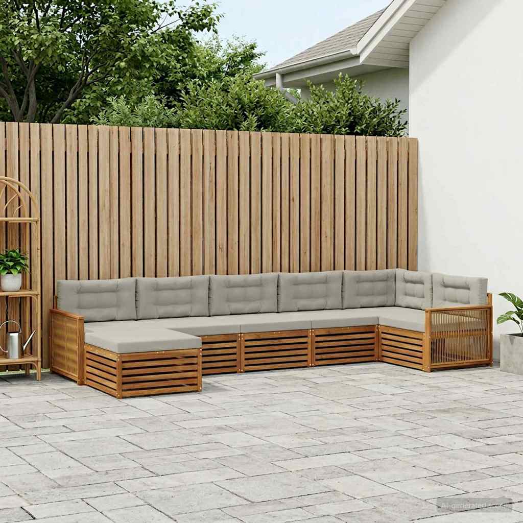 vidaXL Conjunto de sofás de exterior 7 uds. Natural y Gris Claro