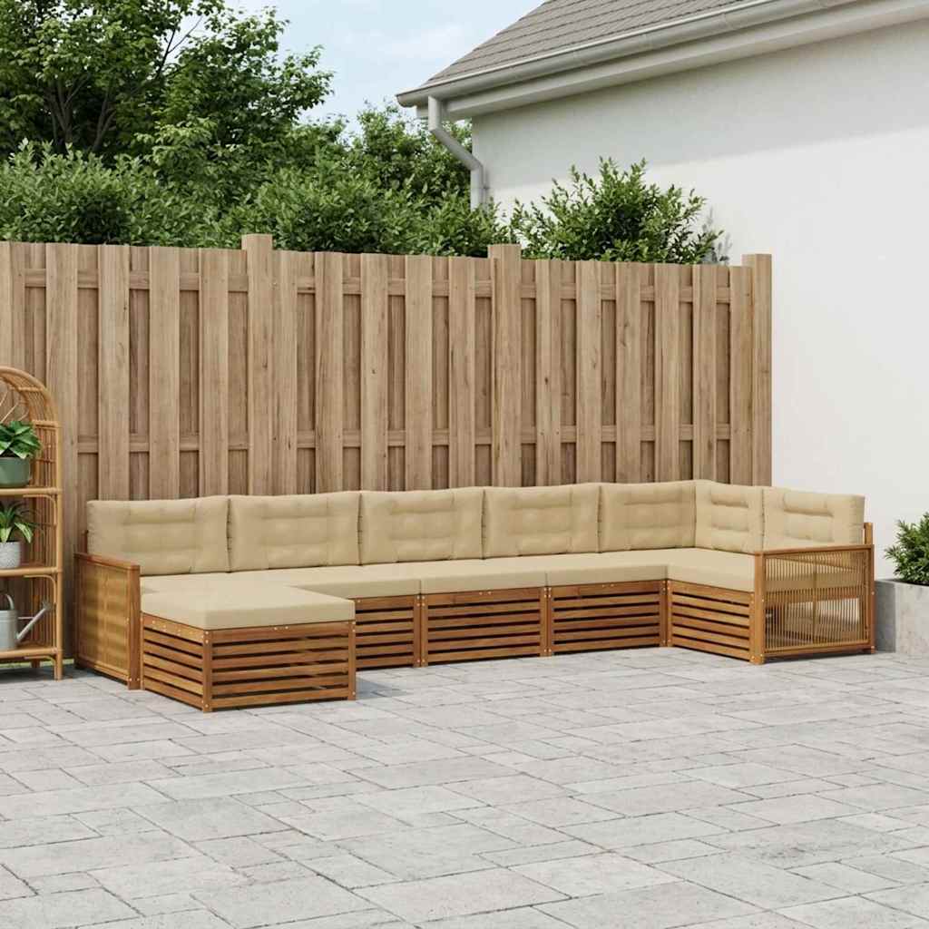 vidaXL Conjunto de sofás de exterior 7 uds. Natural y Beige