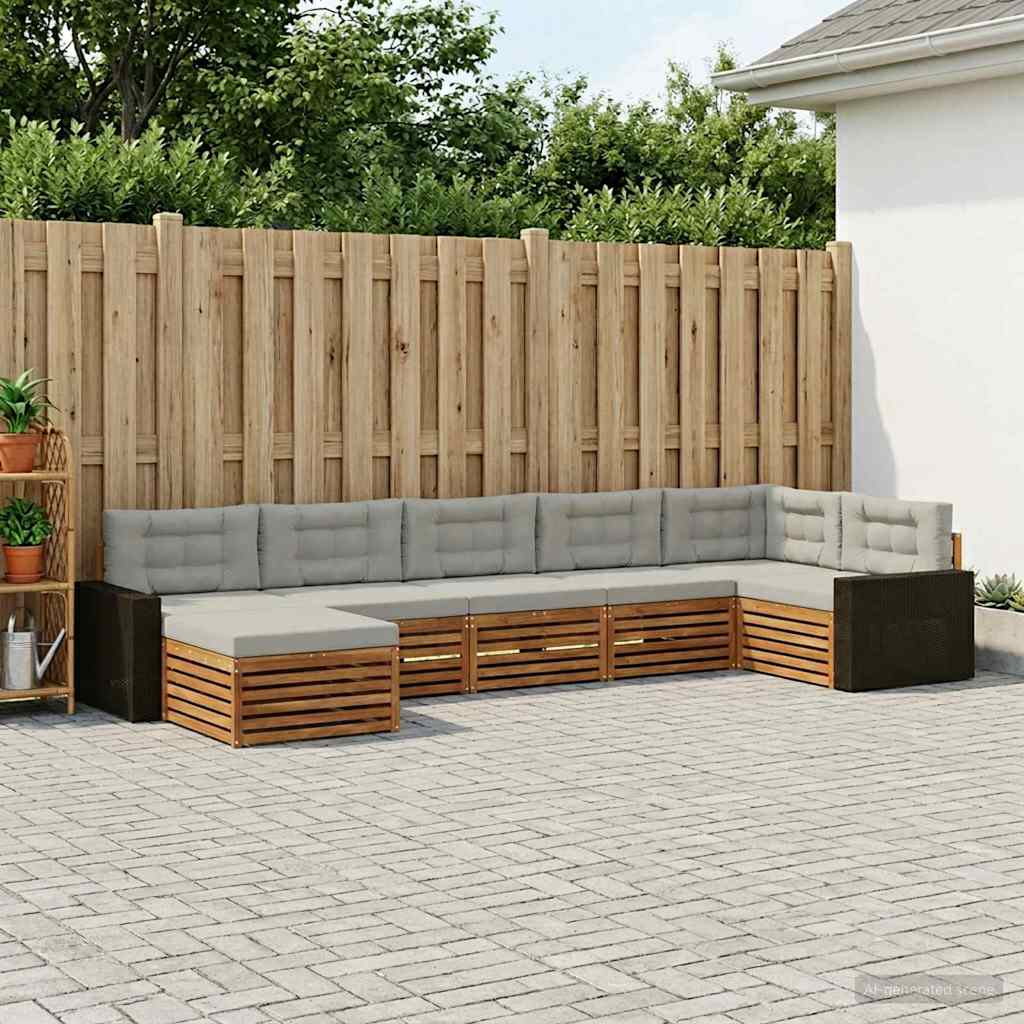 vidaXL Conjunto de sofás de exterior 7 uds. Natural y Gris Claro