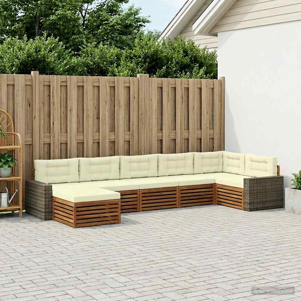 vidaXL Conjunto de sofás de exterior 7 uds. Natural y Crema