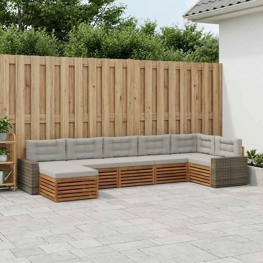 vidaXL Conjunto de sofás de exterior 7 uds. Natural y Gris Claro