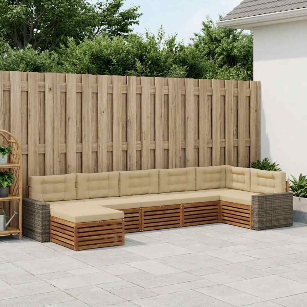 vidaXL Conjunto de sofás de exterior 7 uds. Natural y Beige