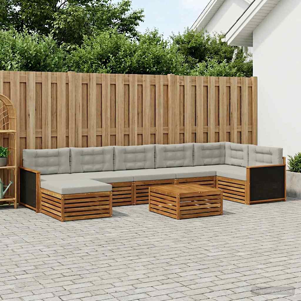 vidaXL Conjunto de sofás de exterior 8 uds. Natural y Gris Claro