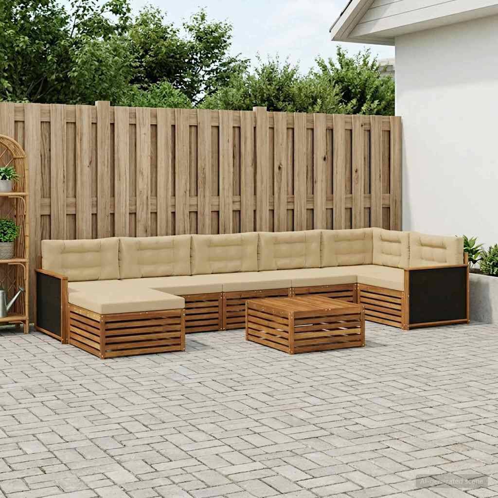 vidaXL Conjunto de sofás de exterior 8 uds. Natural y Beige