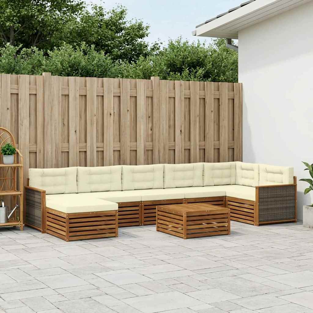 vidaXL Conjunto de sofás de exterior 8 uds. Natural y Crema
