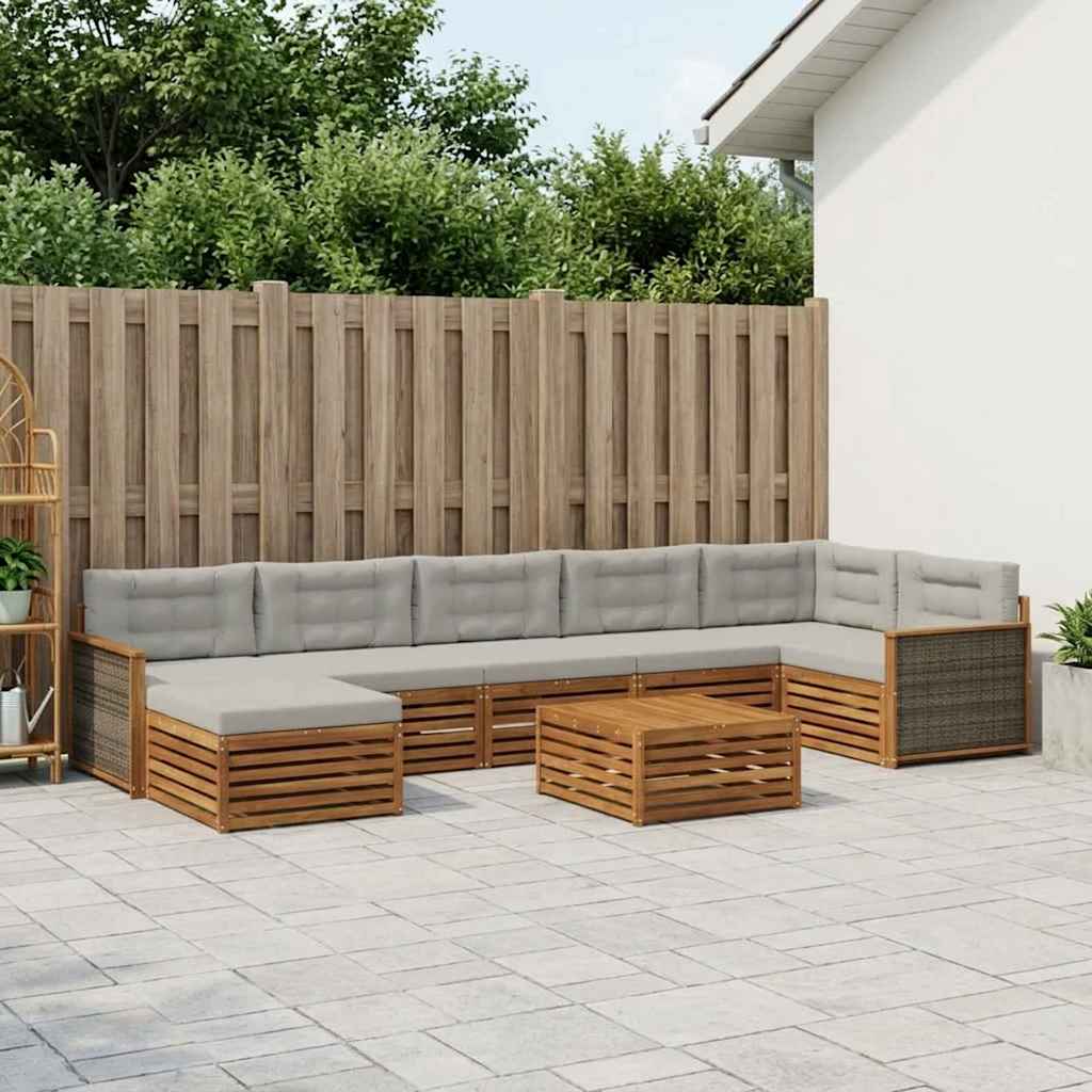 vidaXL Conjunto de sofás de exterior 8 uds. Natural y Gris Claro