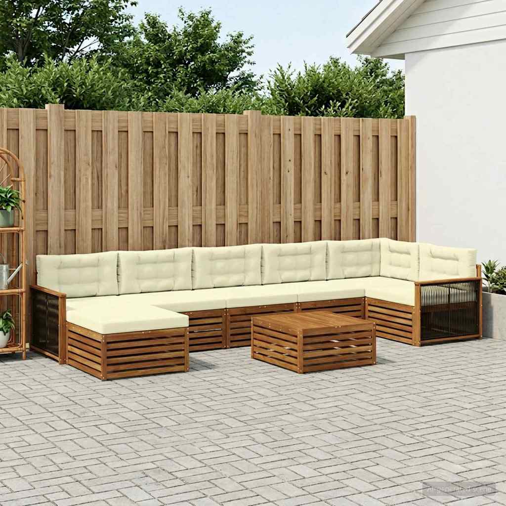 vidaXL Conjunto de sofás de exterior 8 uds. Natural y Crema