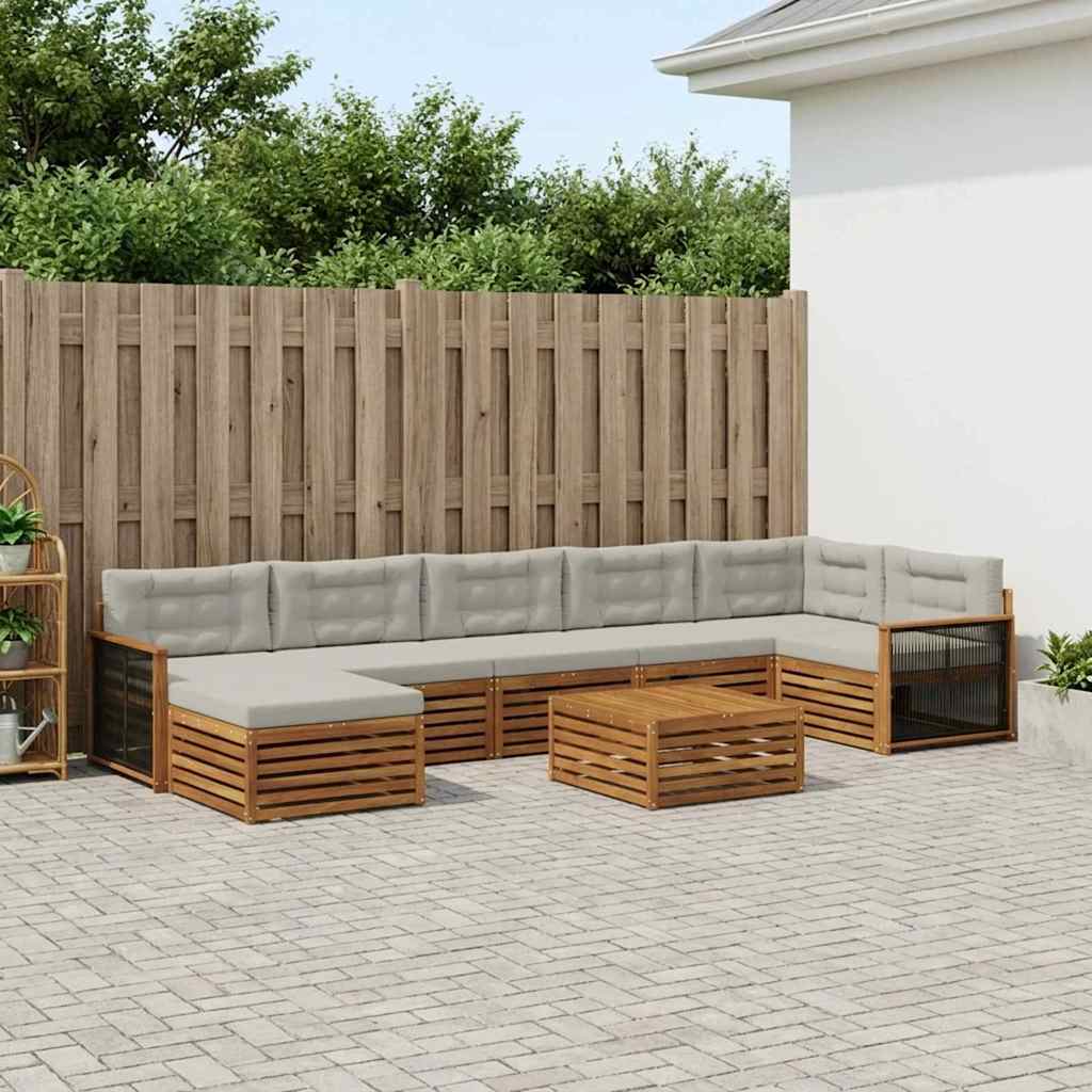 vidaXL Conjunto de sofás de exterior 8 uds. Natural y Gris Claro
