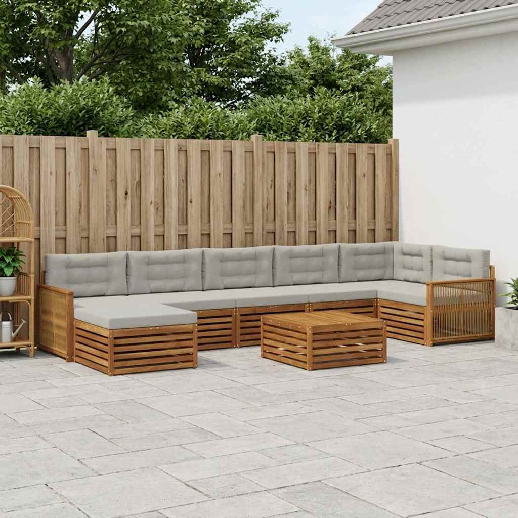 vidaXL Conjunto de sofás de exterior 8 uds. Natural y Gris Claro
