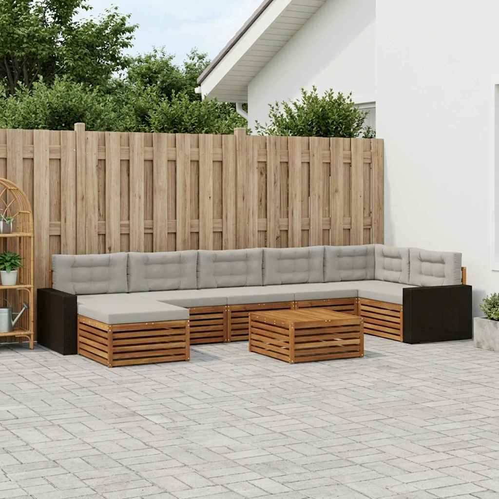 vidaXL Conjunto de sofás de exterior 8 uds. Natural y Gris Claro
