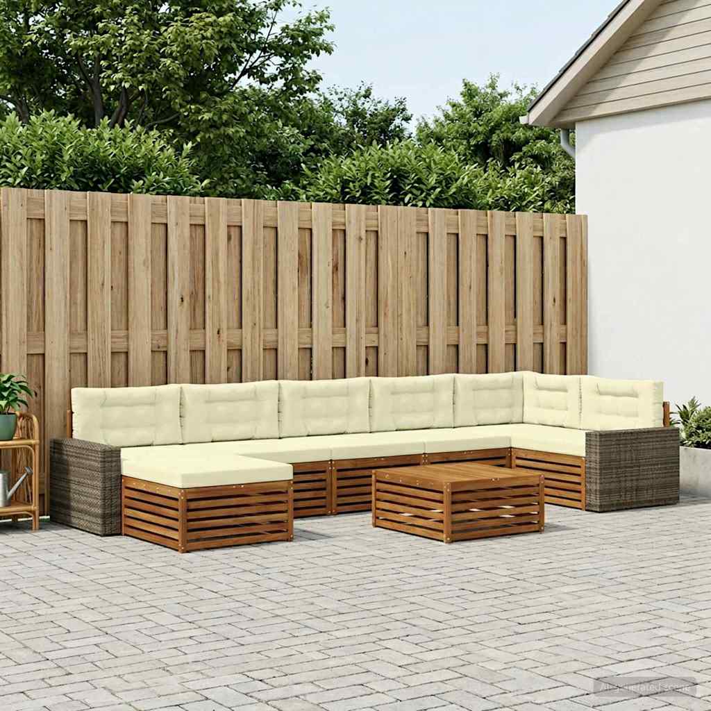 vidaXL Conjunto de sofás de exterior 8 uds. Natural y Crema