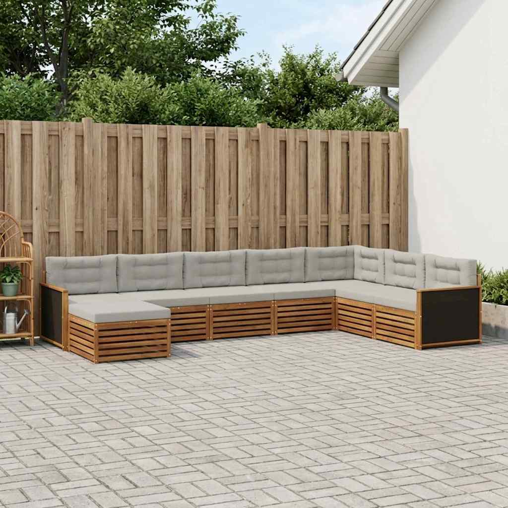 vidaXL Conjunto de sofás de exterior 8 uds. Natural y Gris Claro