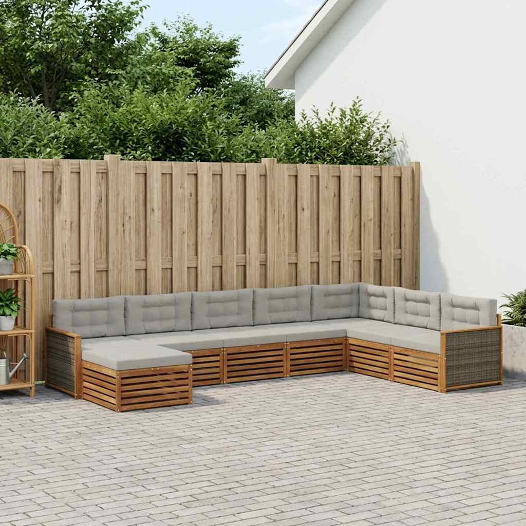 vidaXL Conjunto de sofás de exterior 8 uds. Natural y Gris Claro