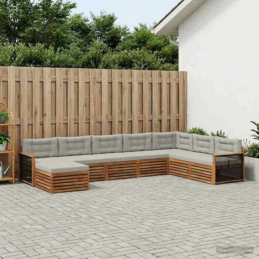 vidaXL Conjunto de sofás de exterior 8 uds. Natural y Gris Claro