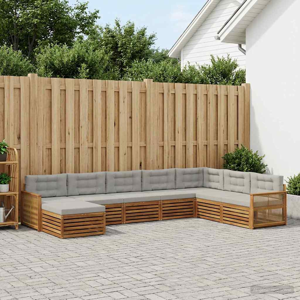 vidaXL Conjunto de sofás de exterior 8 uds. Natural y Gris Claro