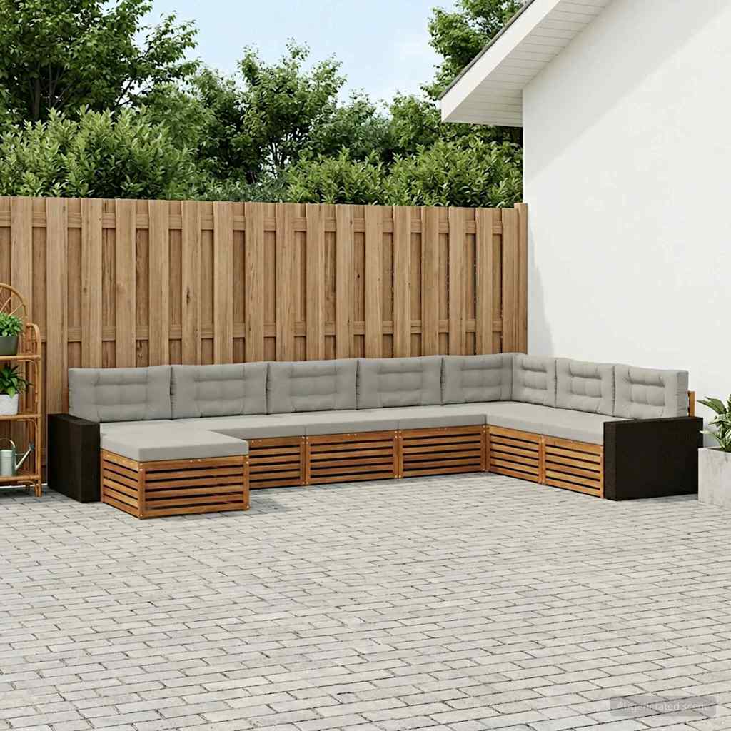 vidaXL Conjunto de sofás de exterior 8 uds. Natural y Gris Claro