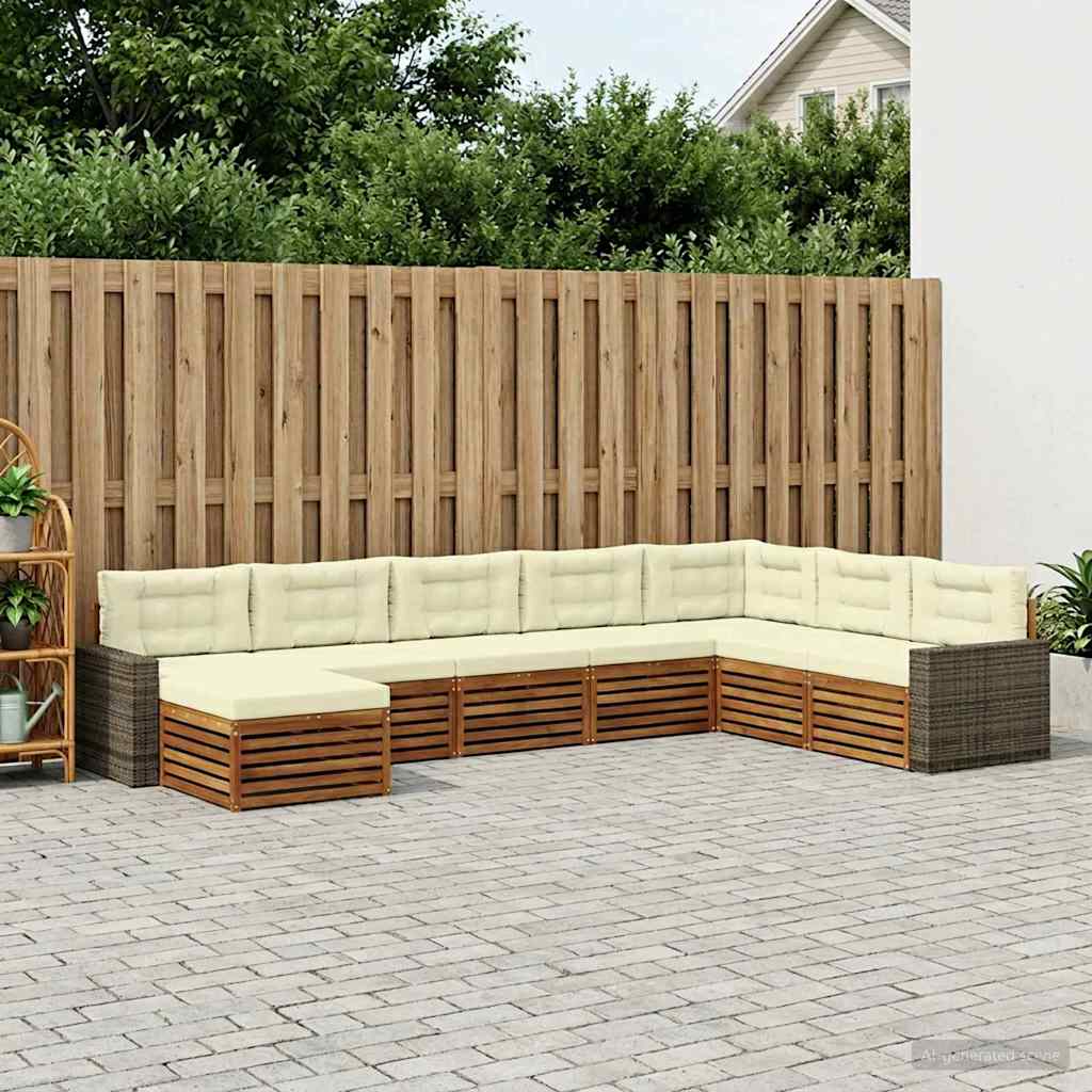 vidaXL Conjunto de sofás de exterior 8 uds. Natural y Crema
