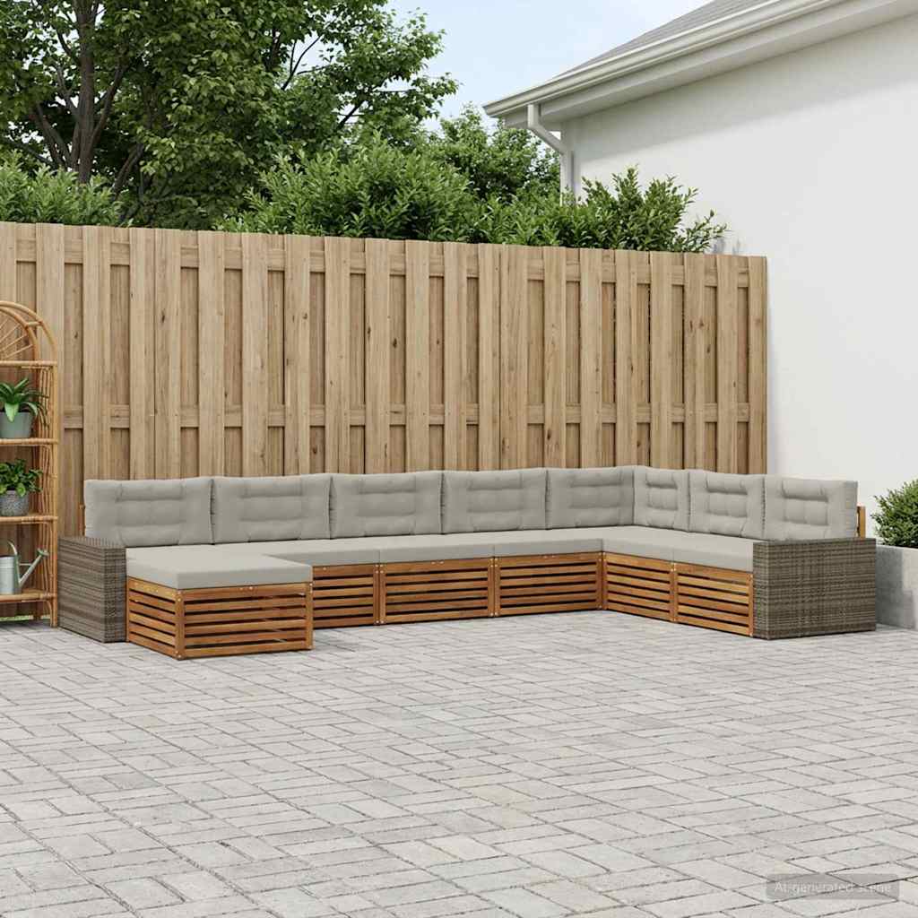 vidaXL Conjunto de sofás de exterior 8 uds. Natural y Gris Claro
