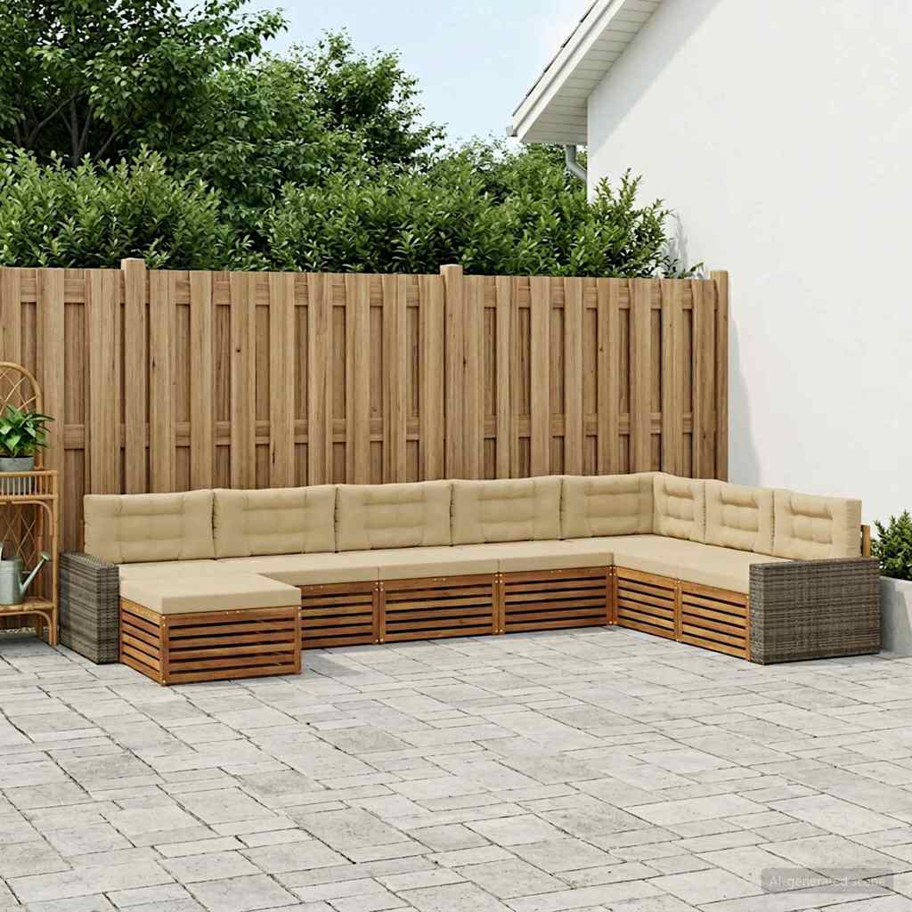 vidaXL Conjunto de sofás de exterior 8 uds. Natural y Beige