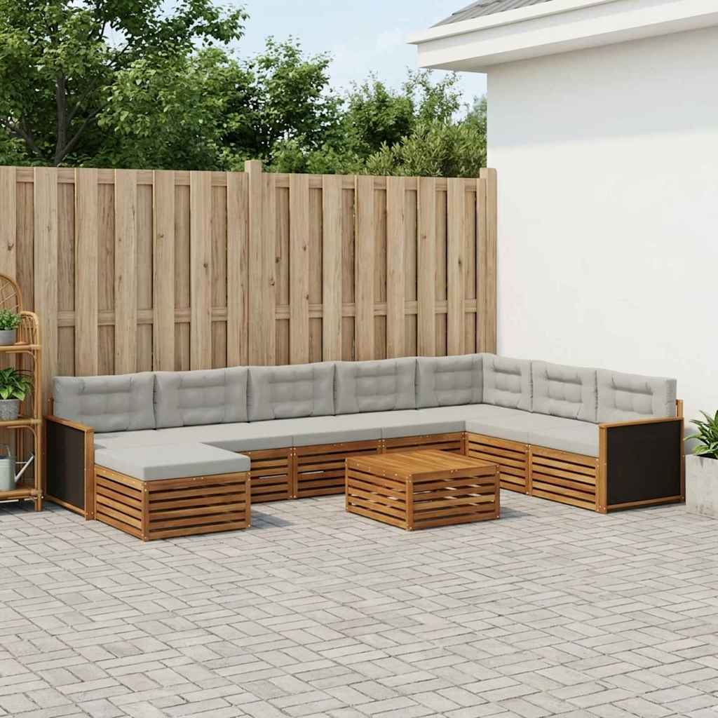 vidaXL Conjunto de sofás de exterior 9 uds. Natural y Gris Claro