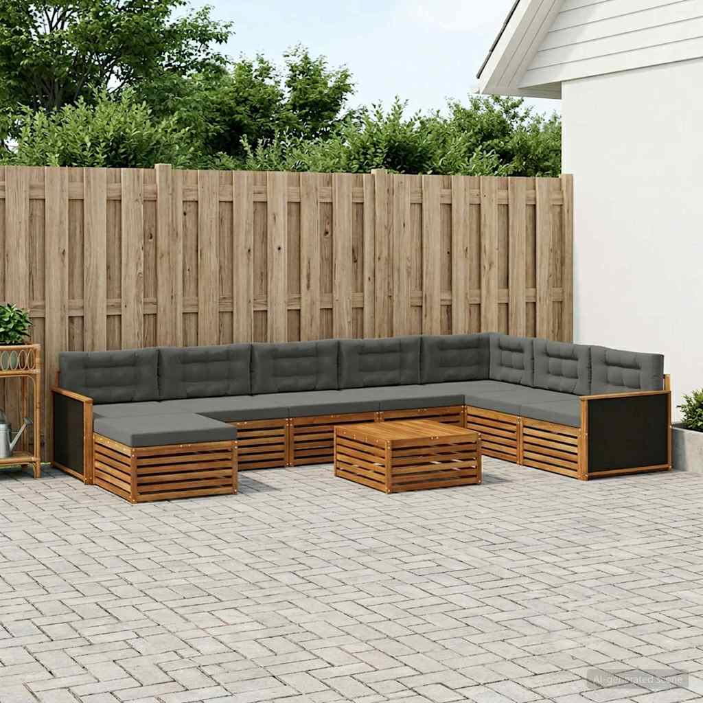 vidaXL Conjunto de sofás de exterior 9 uds. Natural y Antracita