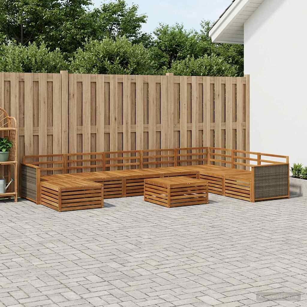 vidaXL Conjunto de sofás de exterior 9 uds. Natural