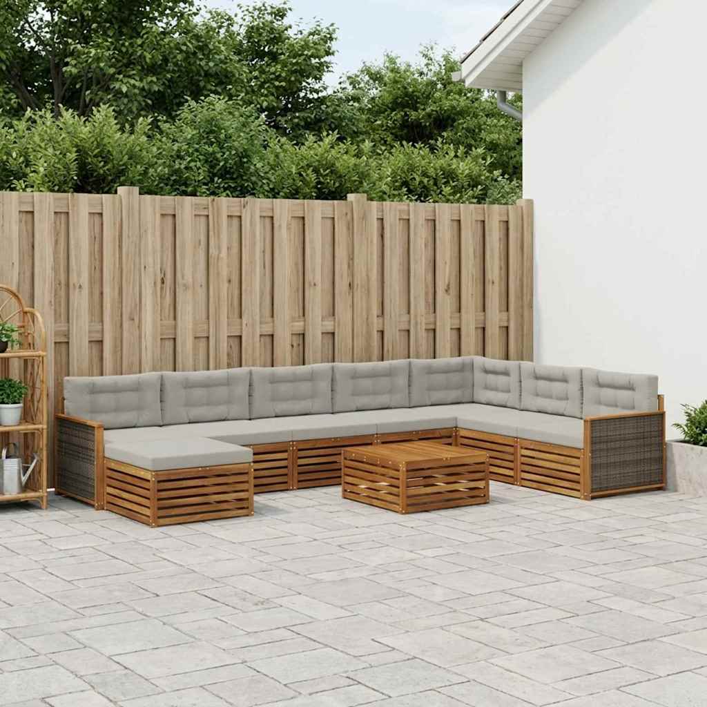 vidaXL Conjunto de sofás de exterior 9 uds. Natural y Gris Claro