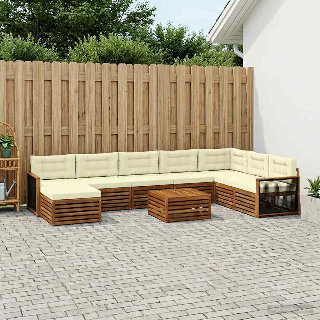 vidaXL Conjunto de sofás de exterior 9 uds. Natural y Crema