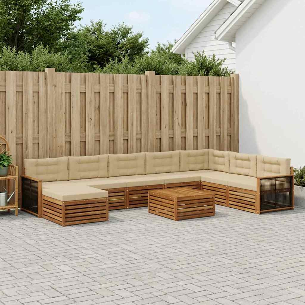 vidaXL Conjunto de sofás de exterior 9 uds. Natural y Beige