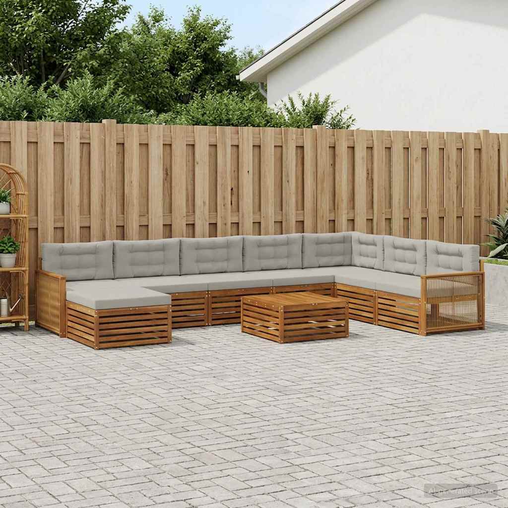 vidaXL Conjunto de sofás de exterior 9 uds. Natural y Gris Claro