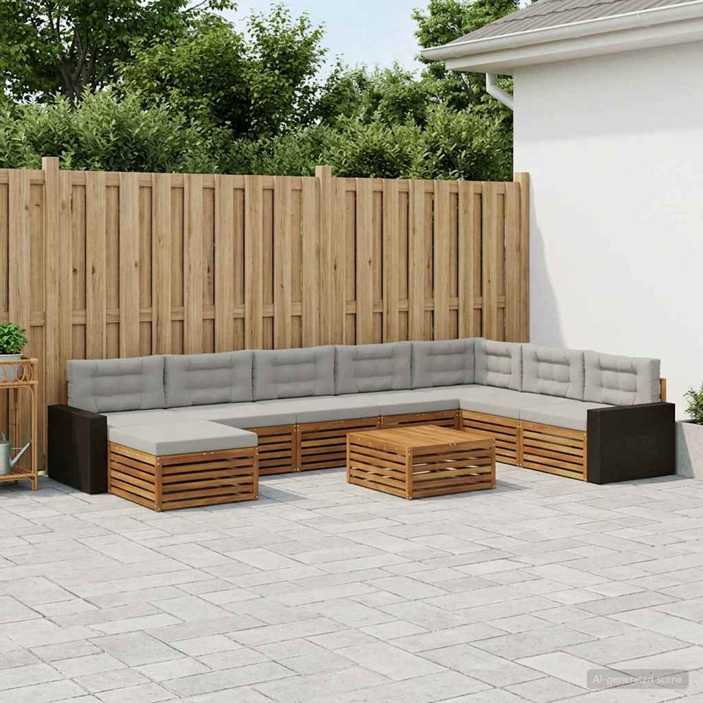 vidaXL Conjunto de sofás de exterior 9 uds. Natural y Gris Claro