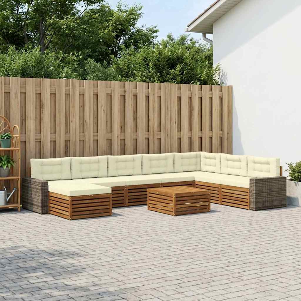 vidaXL Conjunto de sofás de exterior 9 uds. Natural y Crema