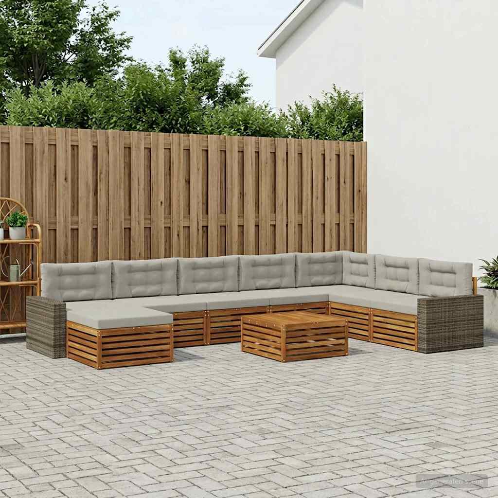 vidaXL Conjunto de sofás de exterior 9 uds. Natural y Gris Claro
