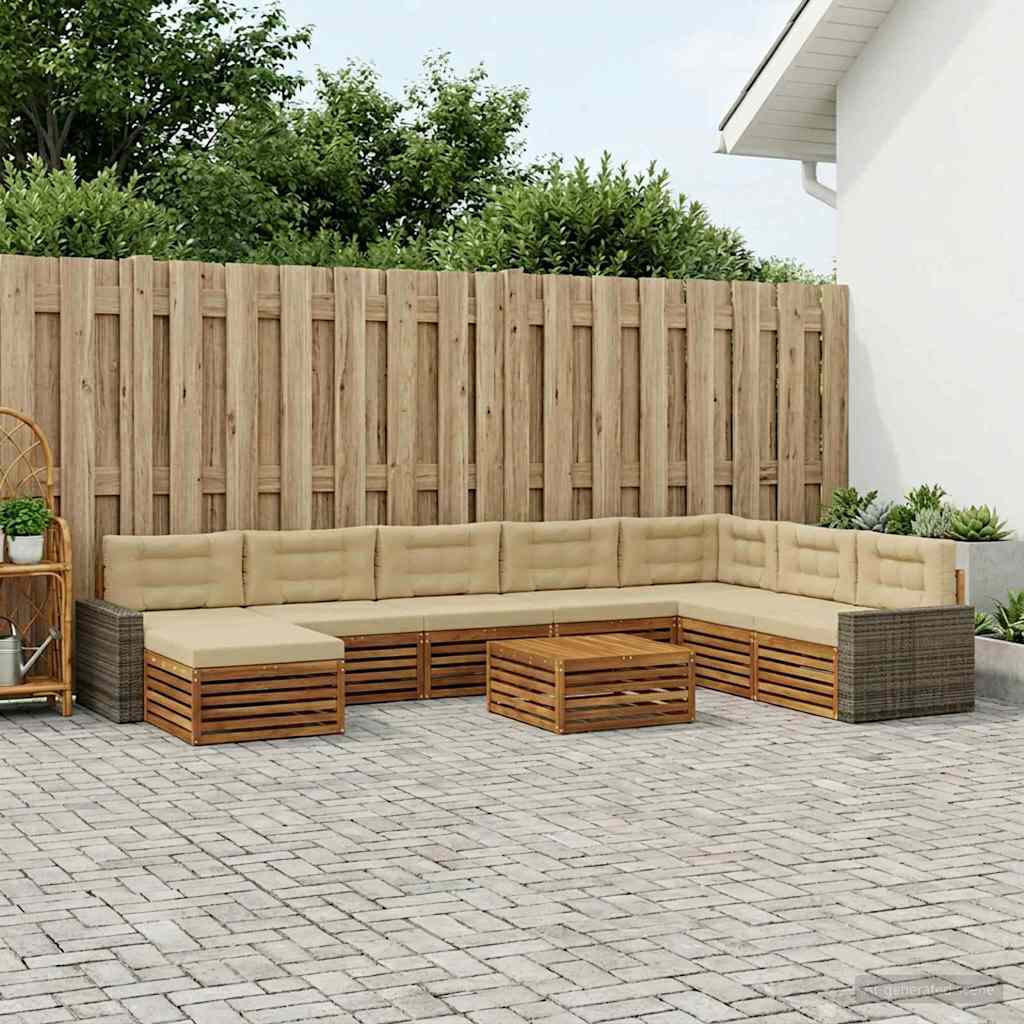 vidaXL Conjunto de sofás de exterior 9 uds. Natural y Beige