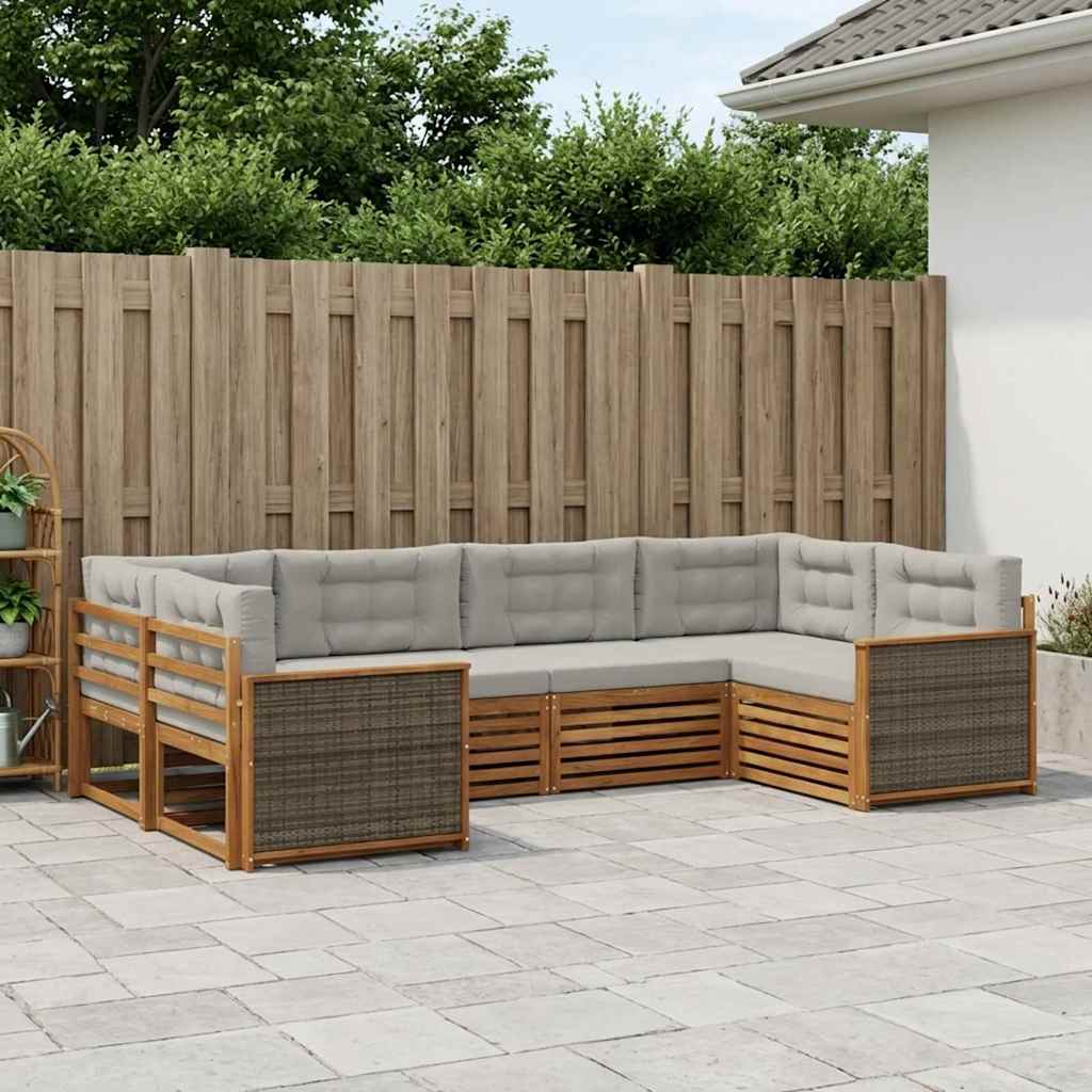 vidaXL Conjunto de sofás de exterior 6 uds. Natural y Gris Claro