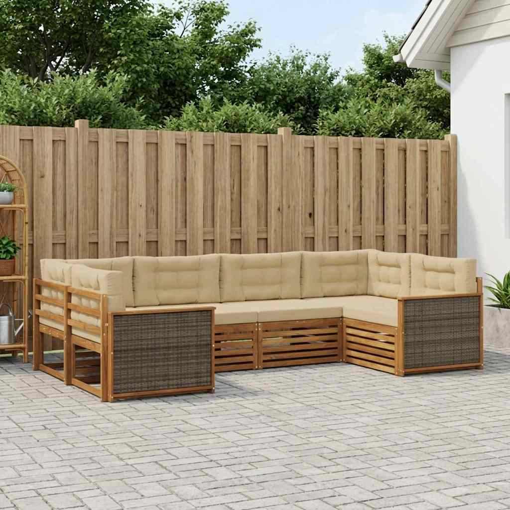 vidaXL Conjunto de sofás de exterior 6 uds. Natural y Beige