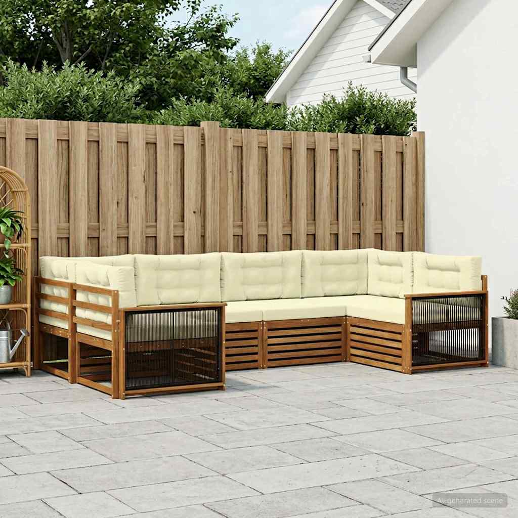 vidaXL Conjunto de sofás de exterior 6 uds. Natural y Crema