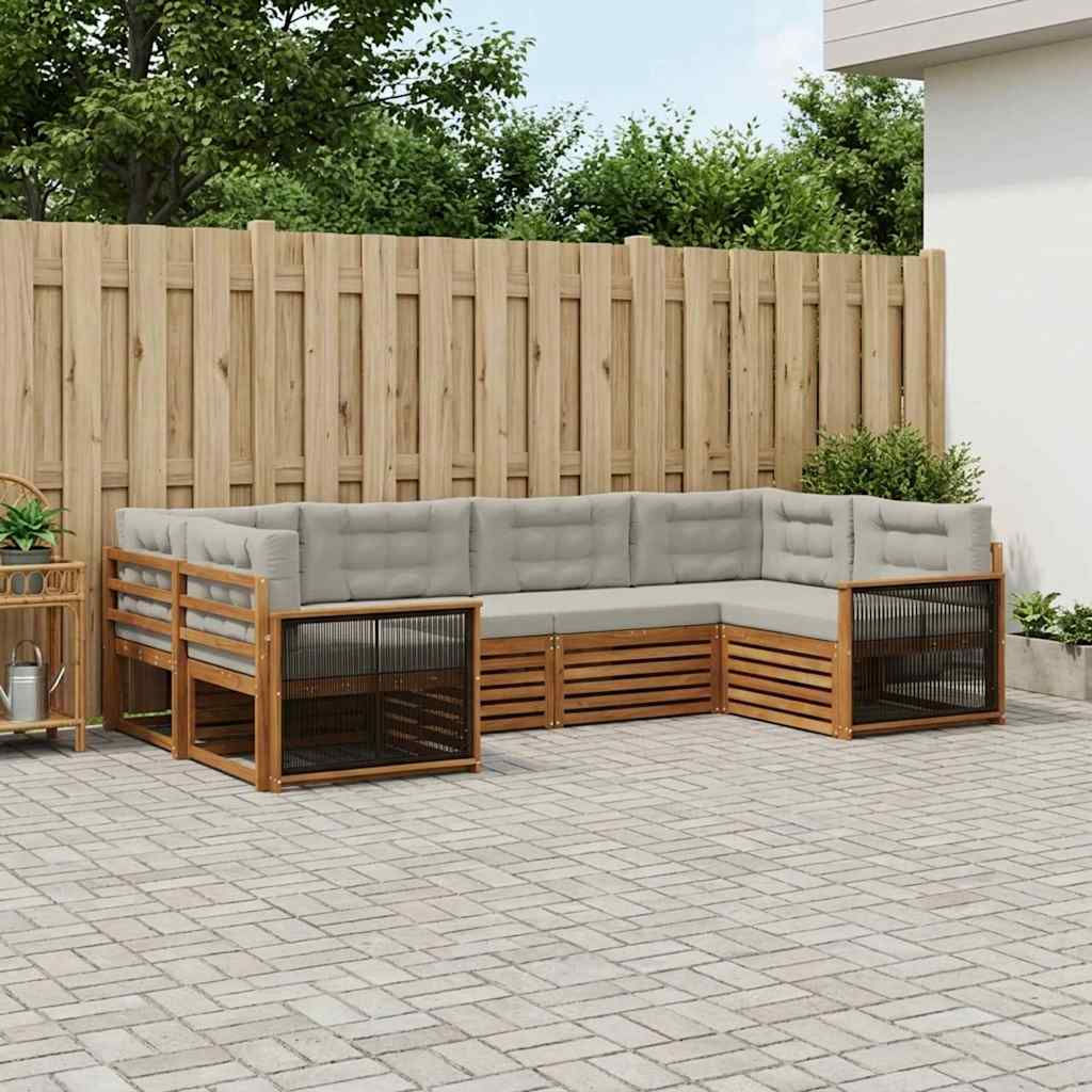 vidaXL Conjunto de sofás de exterior 6 uds. Natural y Gris Claro