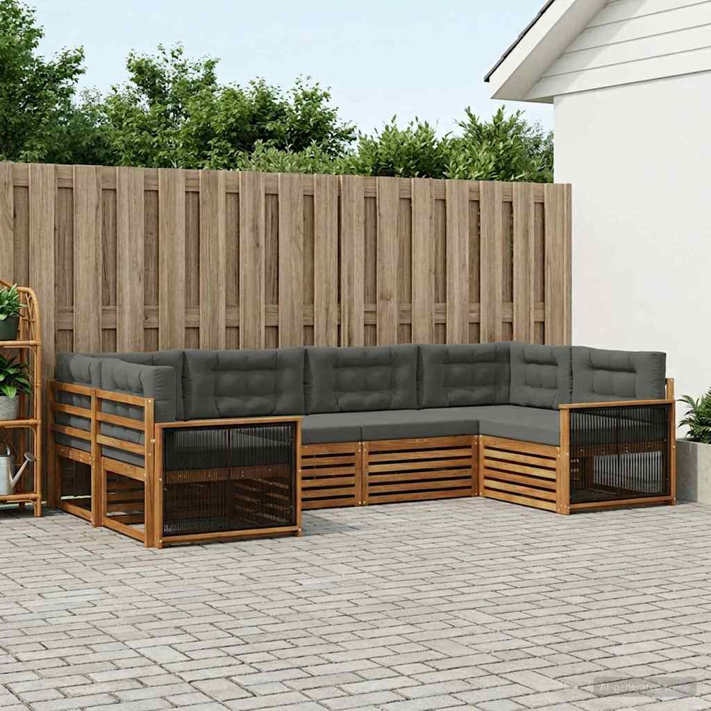 vidaXL Conjunto de sofás de exterior 6 uds. Natural y Antracita