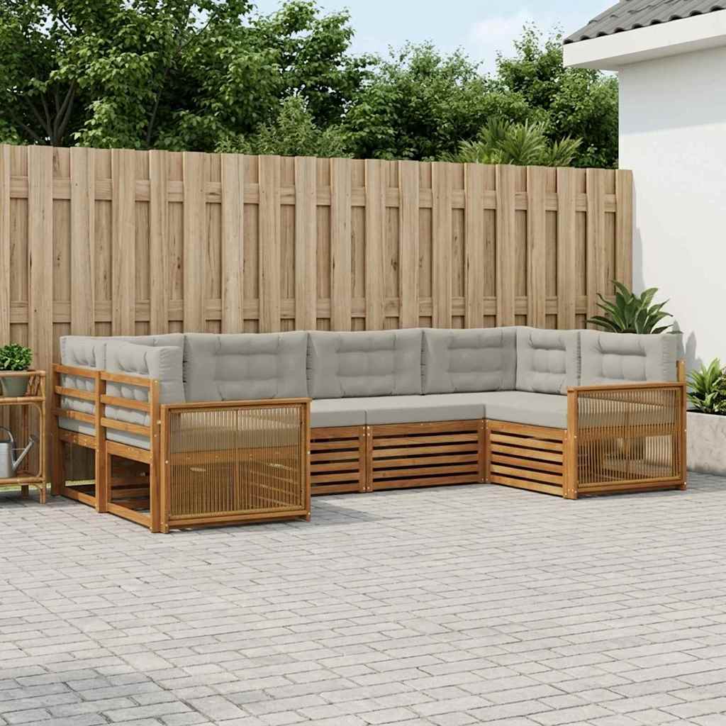 vidaXL Conjunto de sofás de exterior 6 uds. Natural y Gris Claro