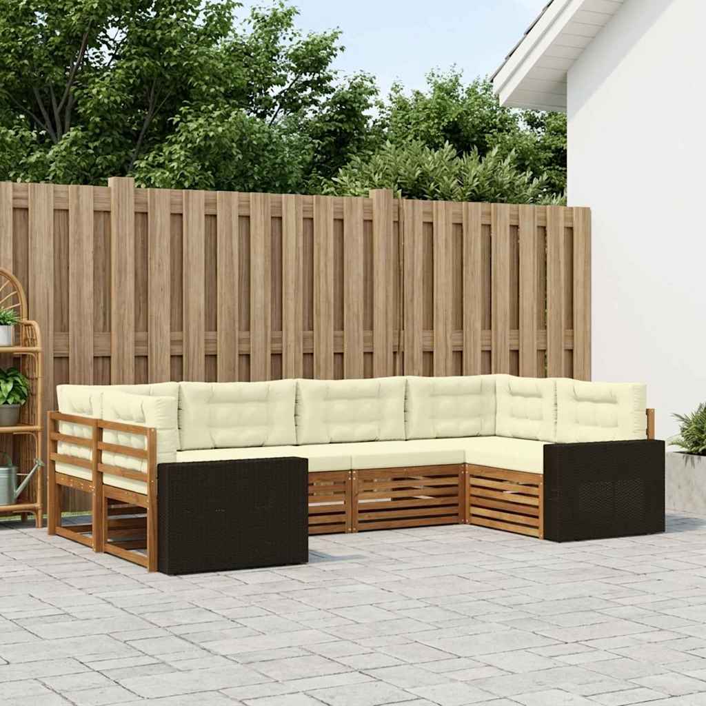 vidaXL Conjunto de sofás de exterior 6 uds. Natural y Crema