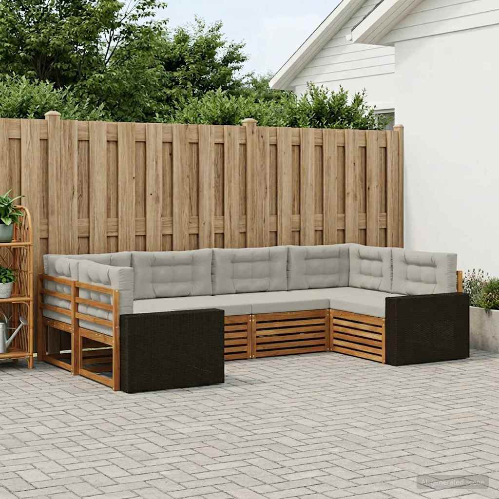 vidaXL Conjunto de sofás de exterior 6 uds. Natural y Gris Claro
