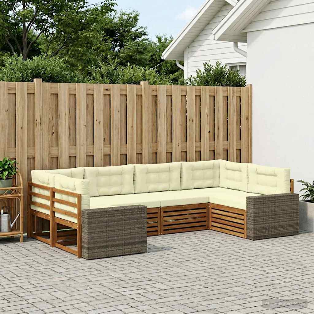 vidaXL Conjunto de sofás de exterior 6 uds. Natural y Crema